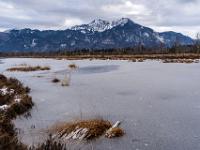 Ausblick vom zweiten gefrorenen Moorsee gegen Hochgern und Hochfelln ganz links
